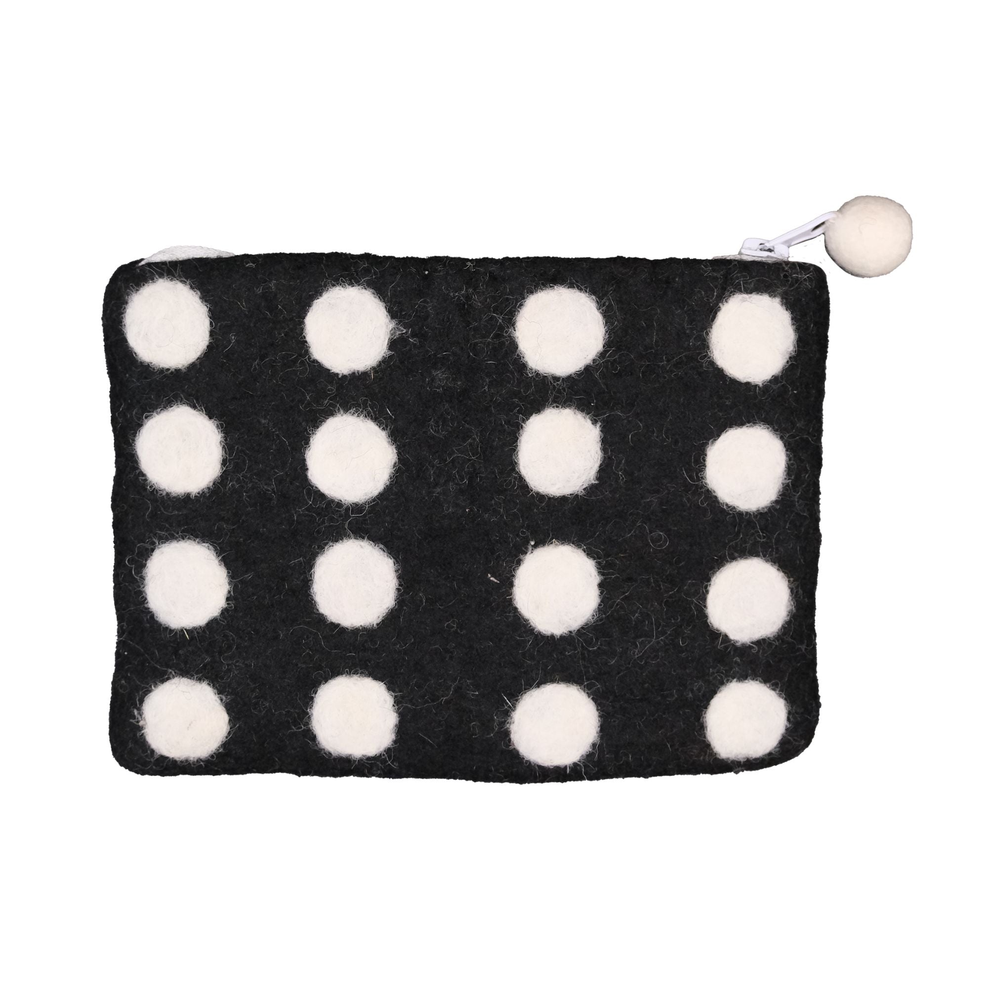 Domino Felt Zipper Pouch, Black