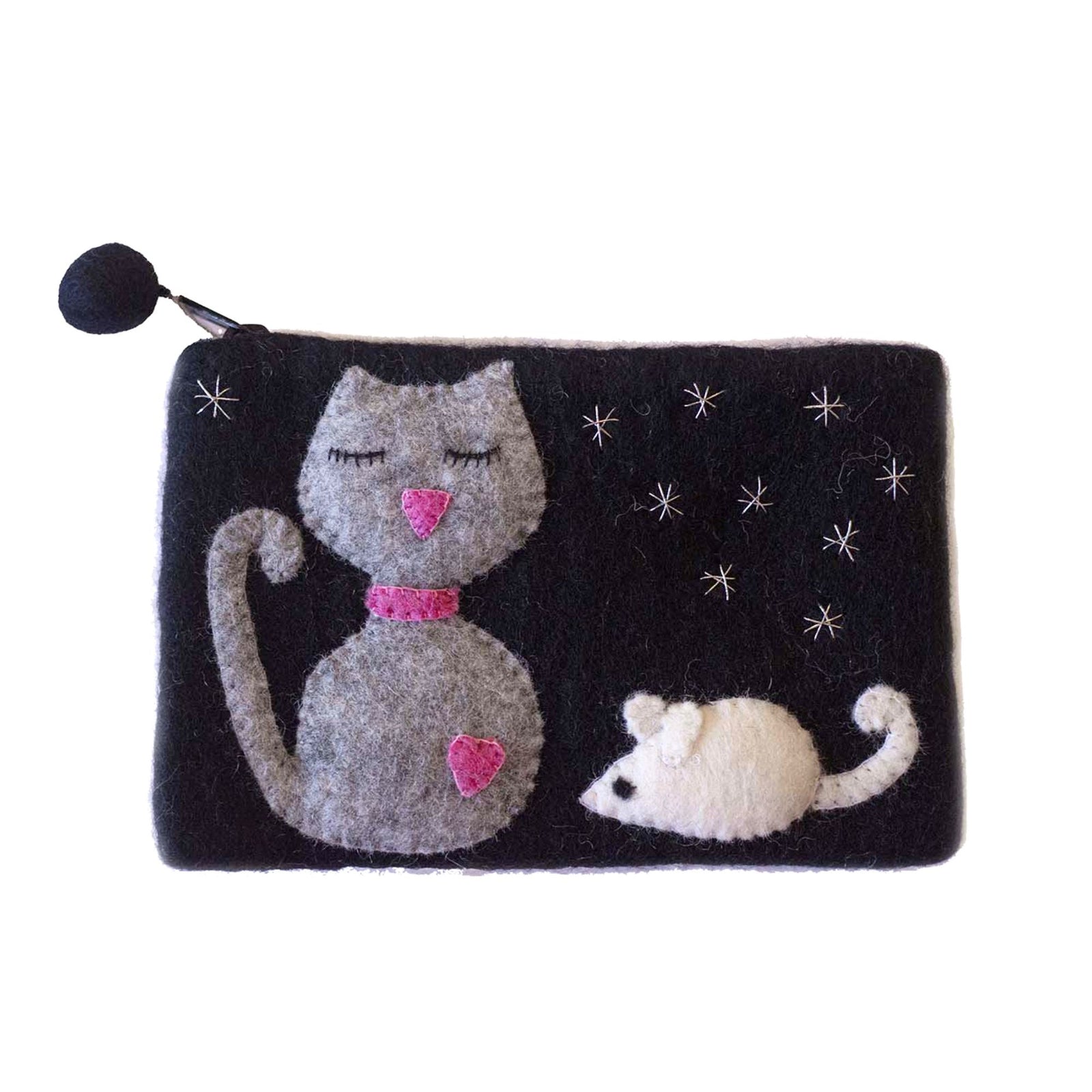 Grey Cat Felt Zipper Pouch