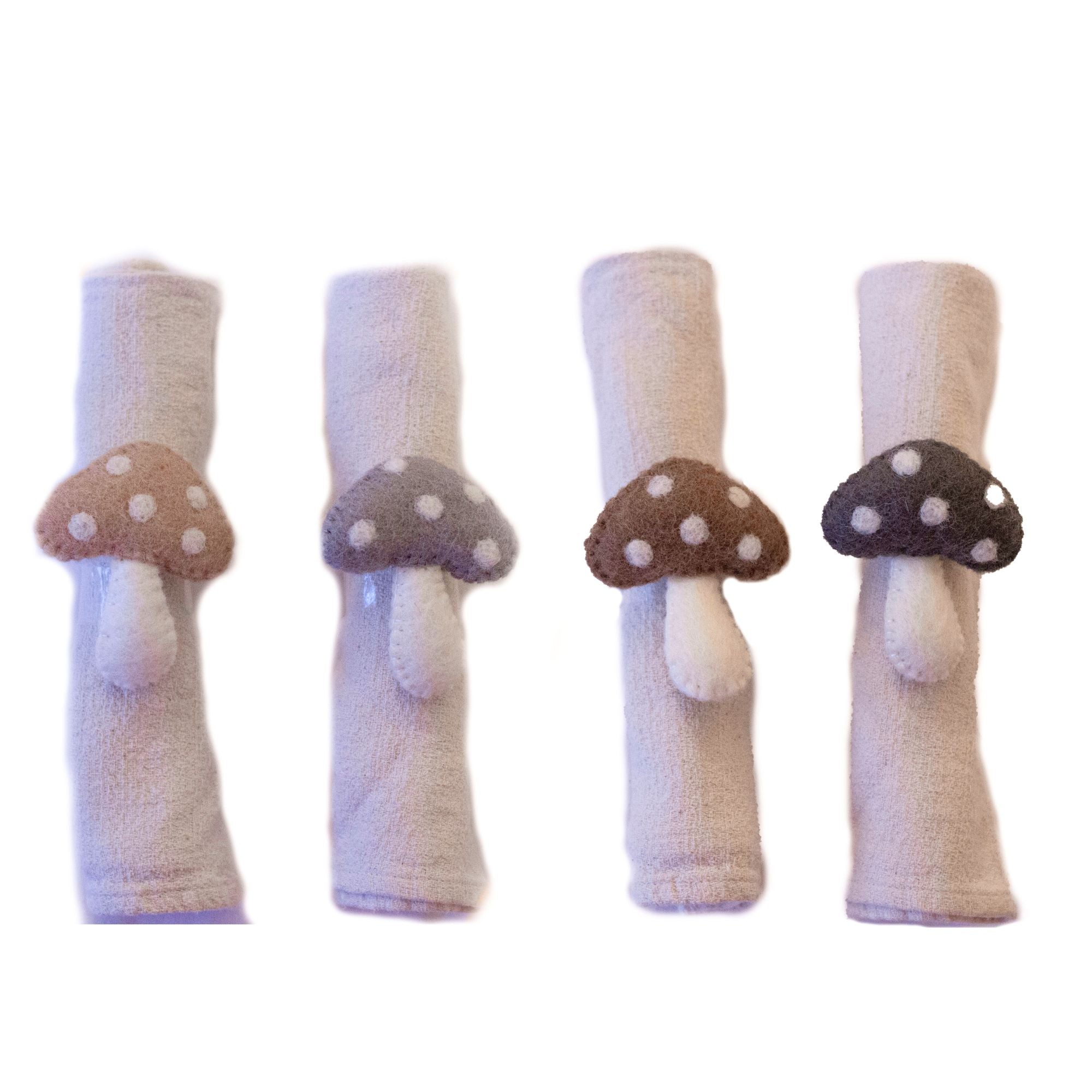 Natural Mushroom Felt Napkin Rings, Set of 4
