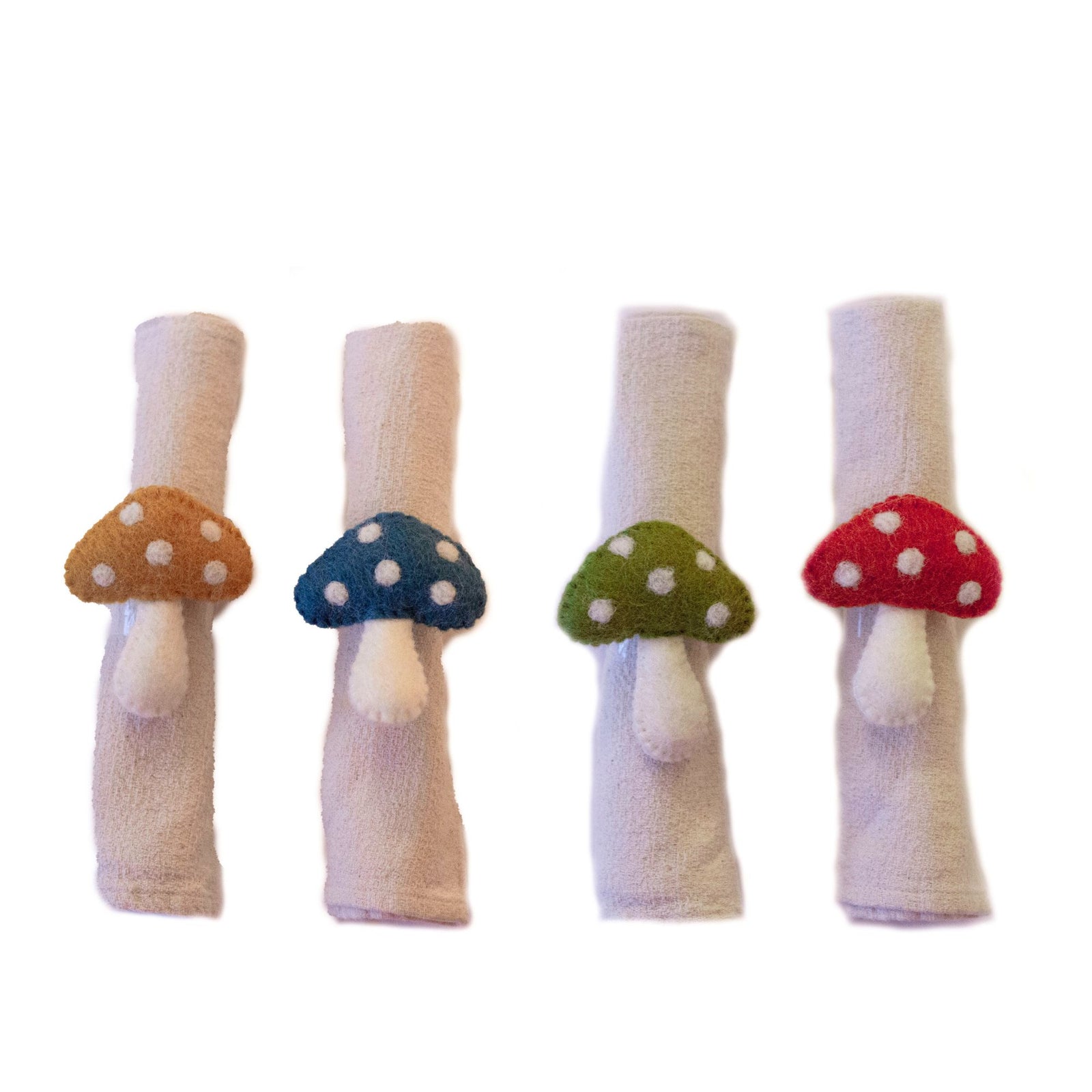 Bright Mushroom Felt Napkin Rings, Set of 4