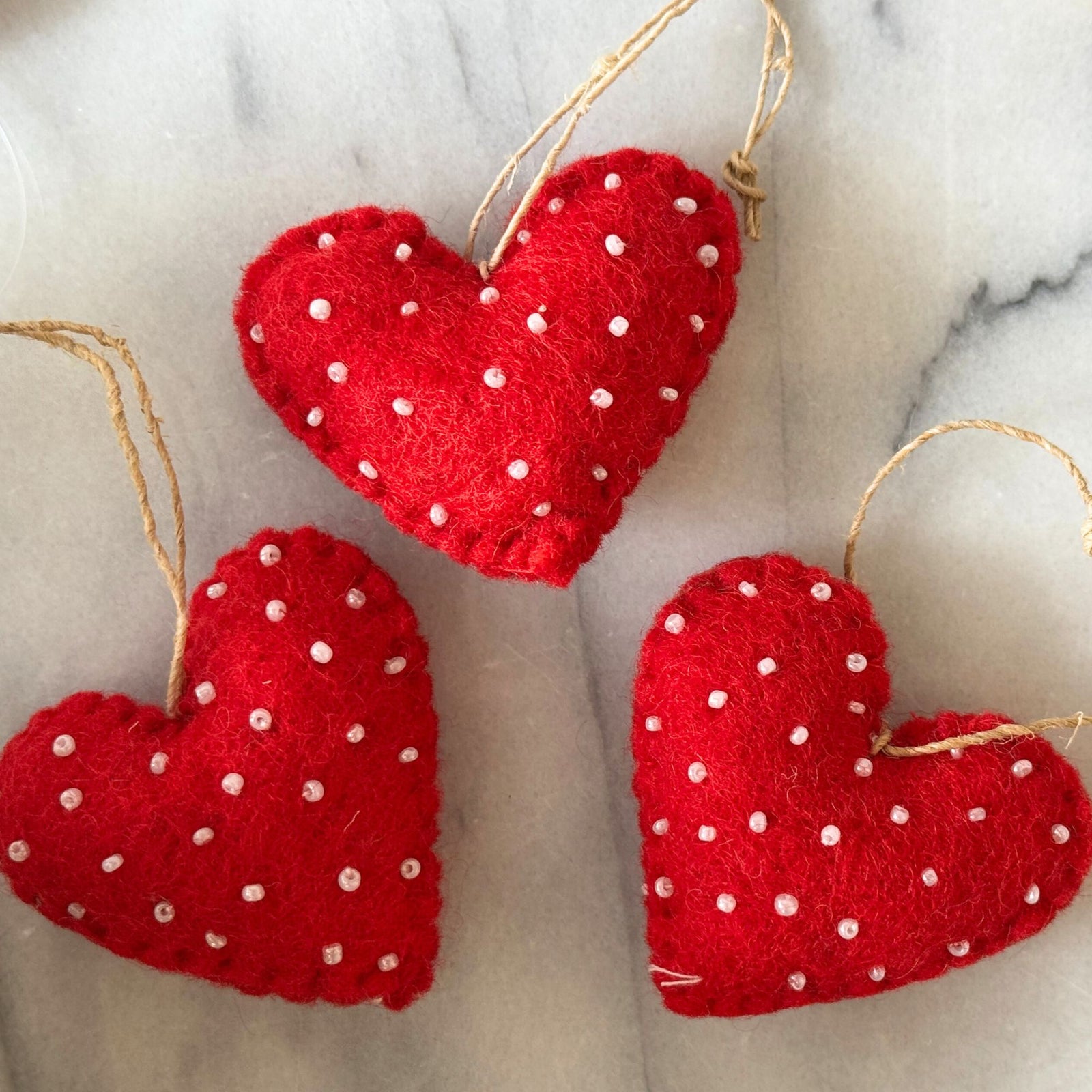 Handmade Felt Red Hearts, Set of 3