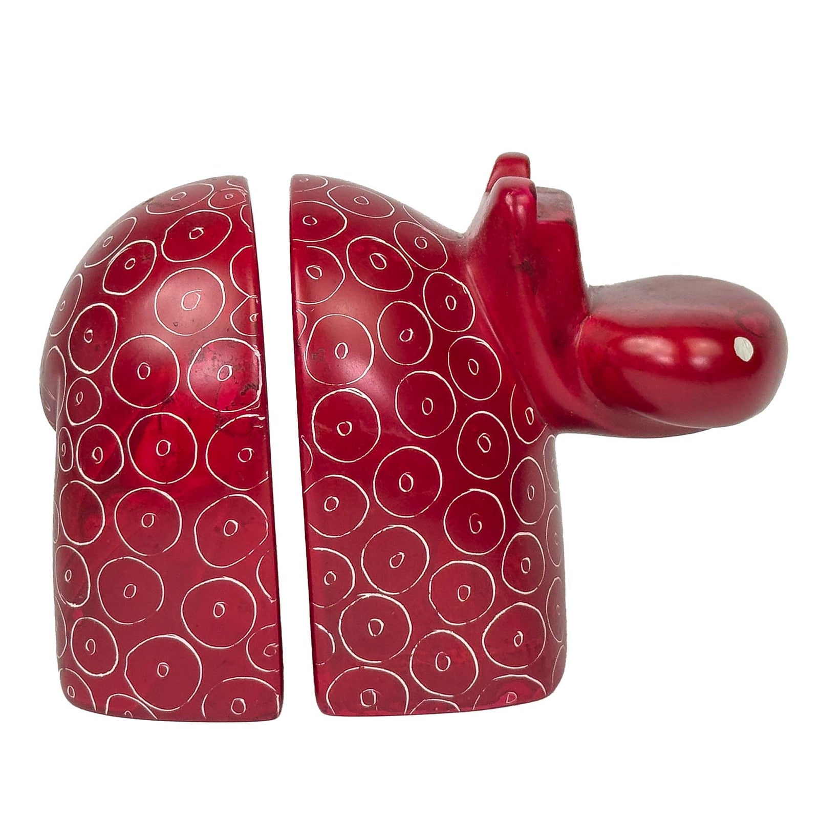 Bright Soapstone Hippo Bookends Red