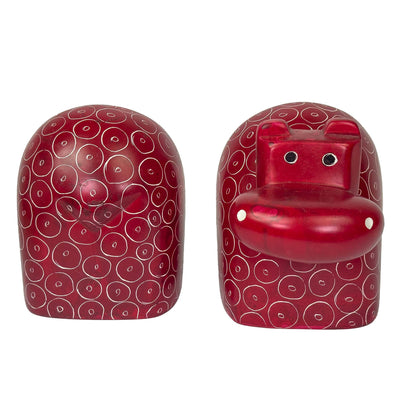 Bright Soapstone Hippo Bookends Red