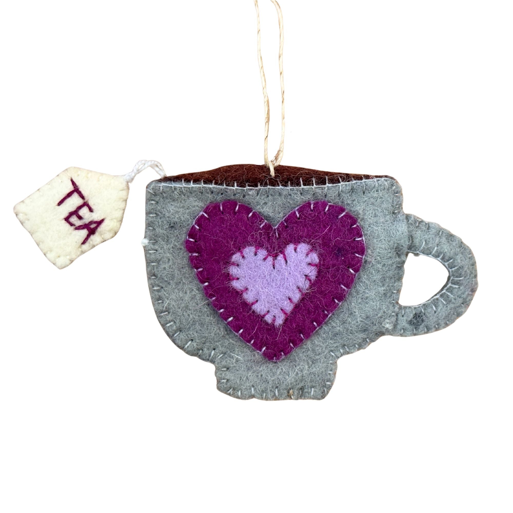 CLOSEOUT - Tea Cup Felt Ornament, Purple Heart