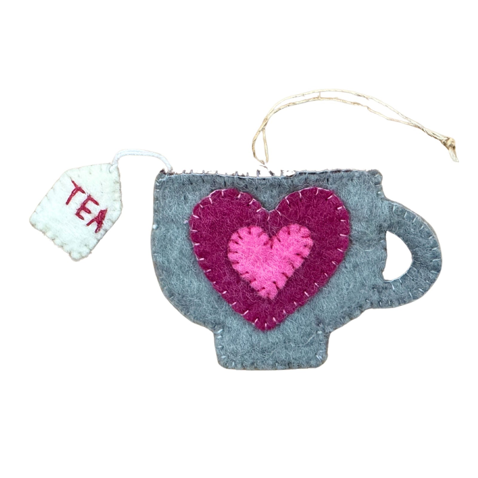 CLOSEOUT - Tea Cup Felt Ornament, Pink Heart