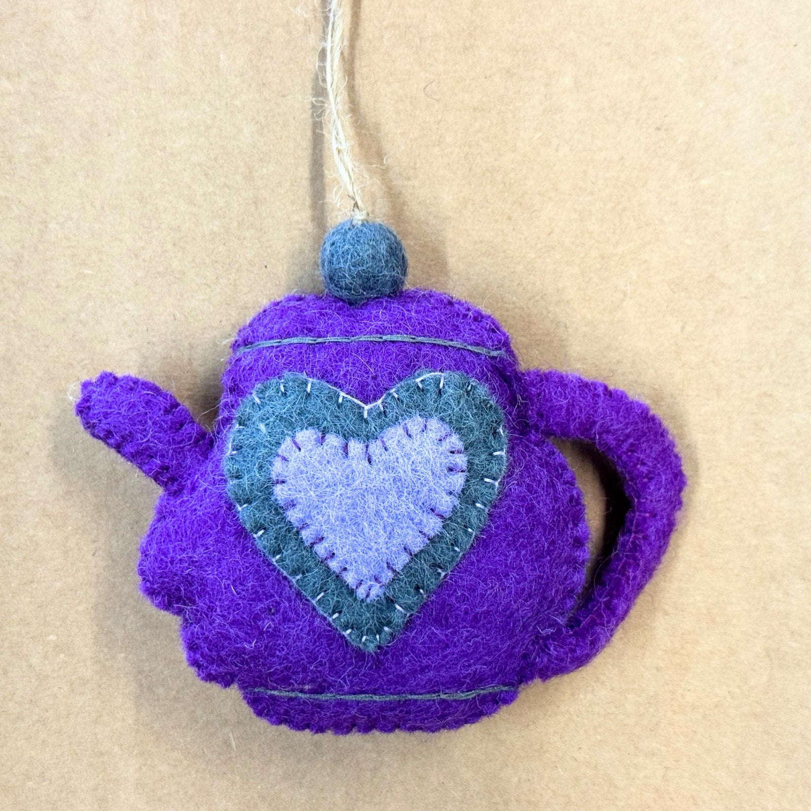 CLOSEOUT - Tea Pot Felt Ornament, Purple Heart