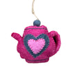 CLOSEOUT - Tea Pot Felt Ornament, Pink Heart