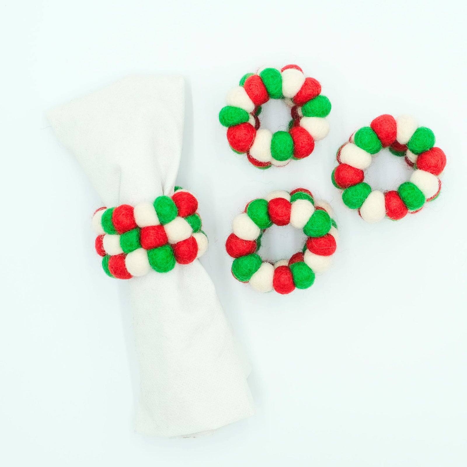 Classic Christmas Felt Napkin Rings, Set of 4