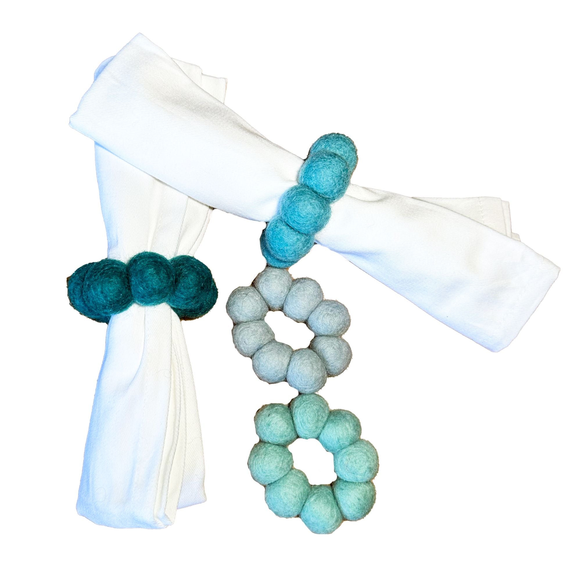 Teal Tonal Felt One Strand Napkin Rings, Set of 4
