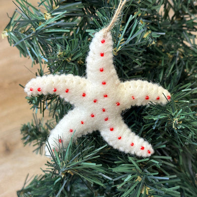 White Sea Star Felt Ornament