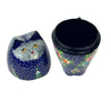 Handpainted Kashmiri Sitting Feline Cat Box, Dark Blue with Flowers