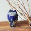 Handpainted Kashmiri Sitting Feline Cat Box, Dark Blue with Flowers