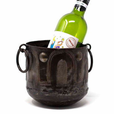 Small Hammered Wine Bucket, Haitian Steel Drum Sculpture