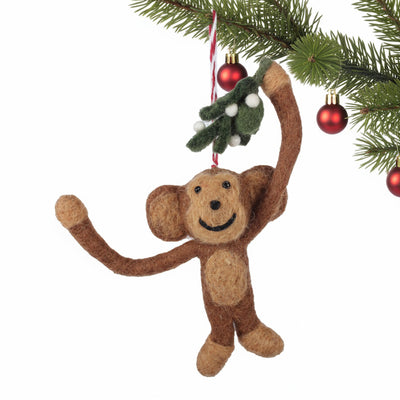Monkey and Misletoe Felt Ornament