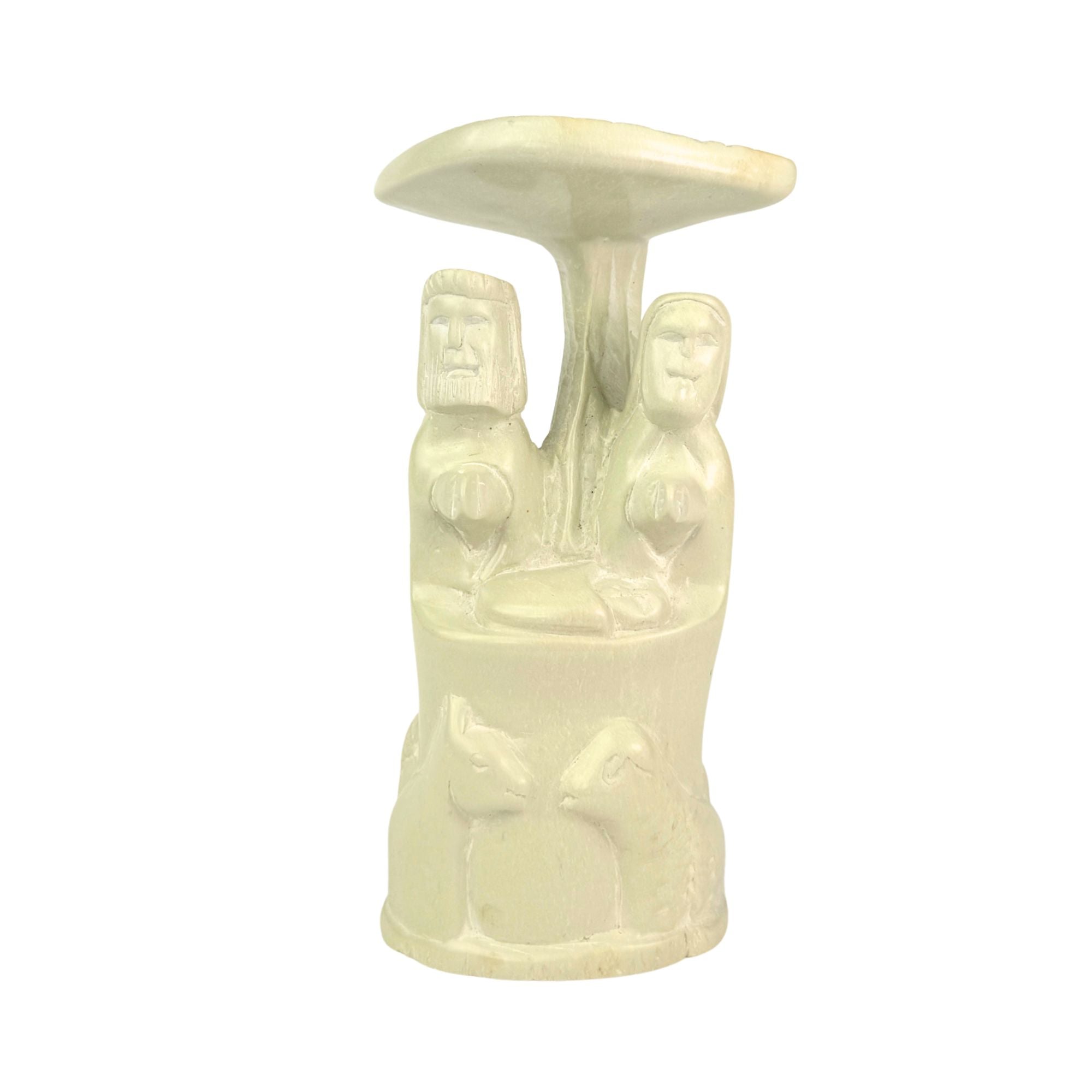 Hand-Carved Soapstone Kenya Holy Family Under Acacia Tree Sculpture