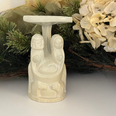 Hand-Carved Soapstone Kenya Holy Family Under Acacia Tree Sculpture