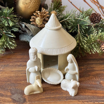 Soapstone Hut Nativity Set, 6 pieces