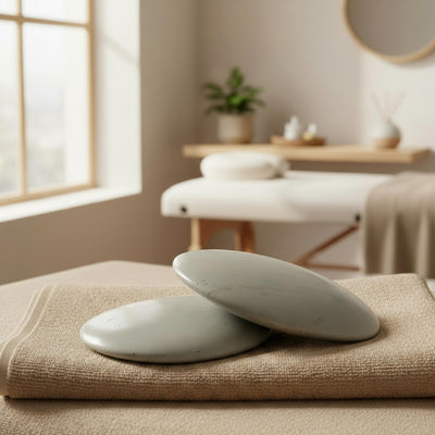 Display Set: 15 Polished Soapstone Massage Stones + Display bowl