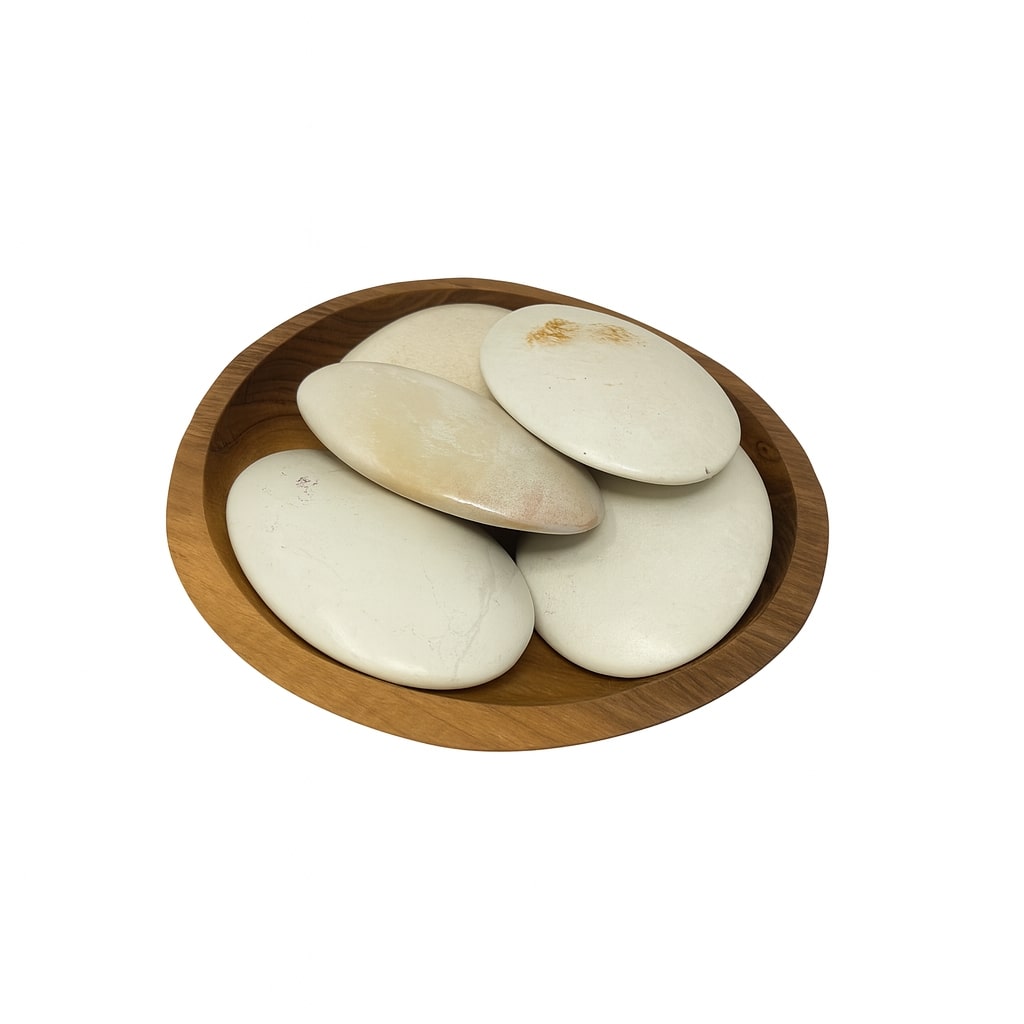 Display Set: 15 Polished Soapstone Massage Stones + Display bowl