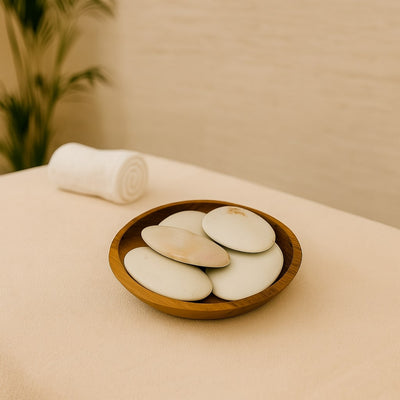 Display Set: 15 Polished Soapstone Massage Stones + Display bowl