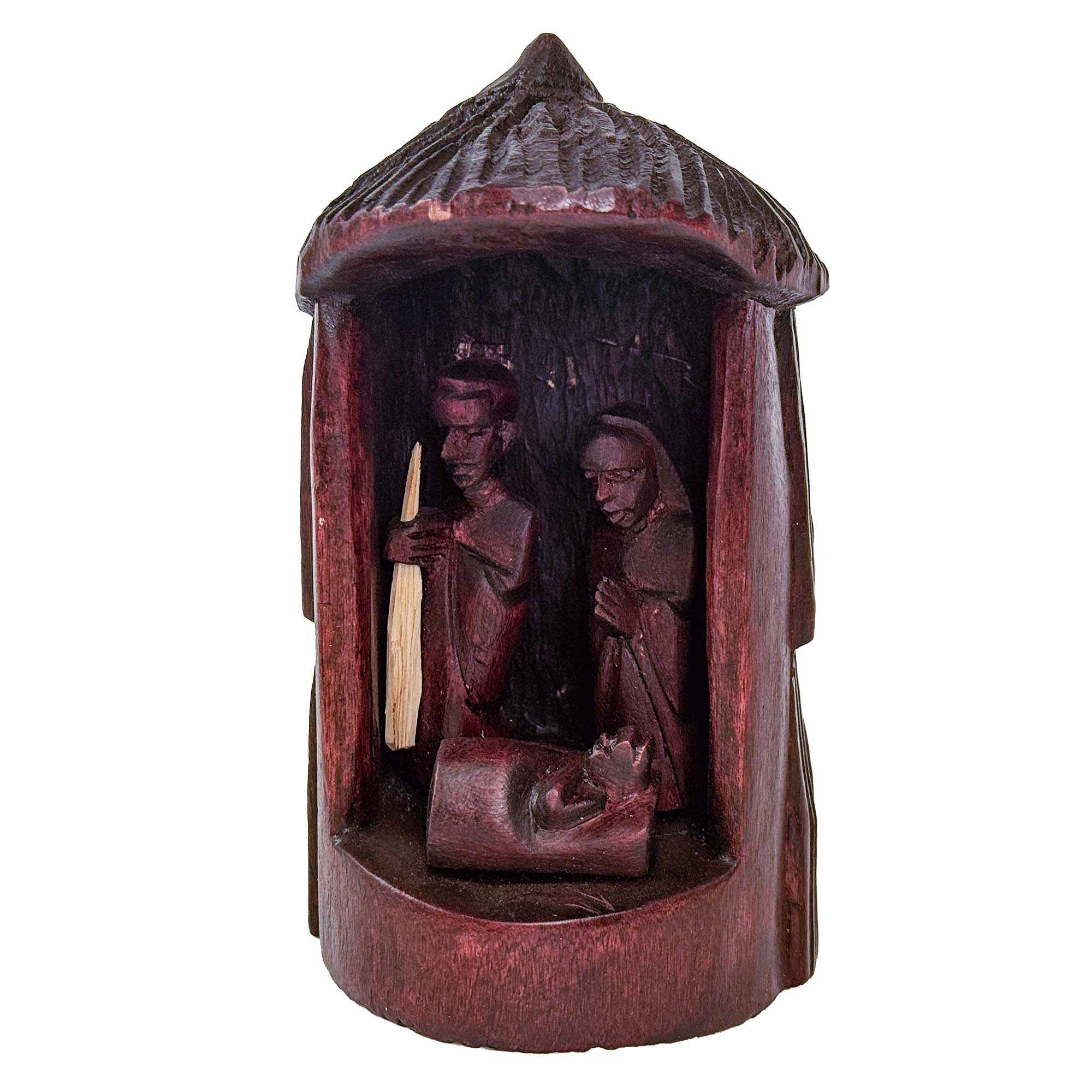 Hand-carved  Olive Wood Hut Nativity Set from Kenya