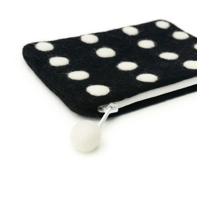 Domino Felt Zipper Pouch, Black