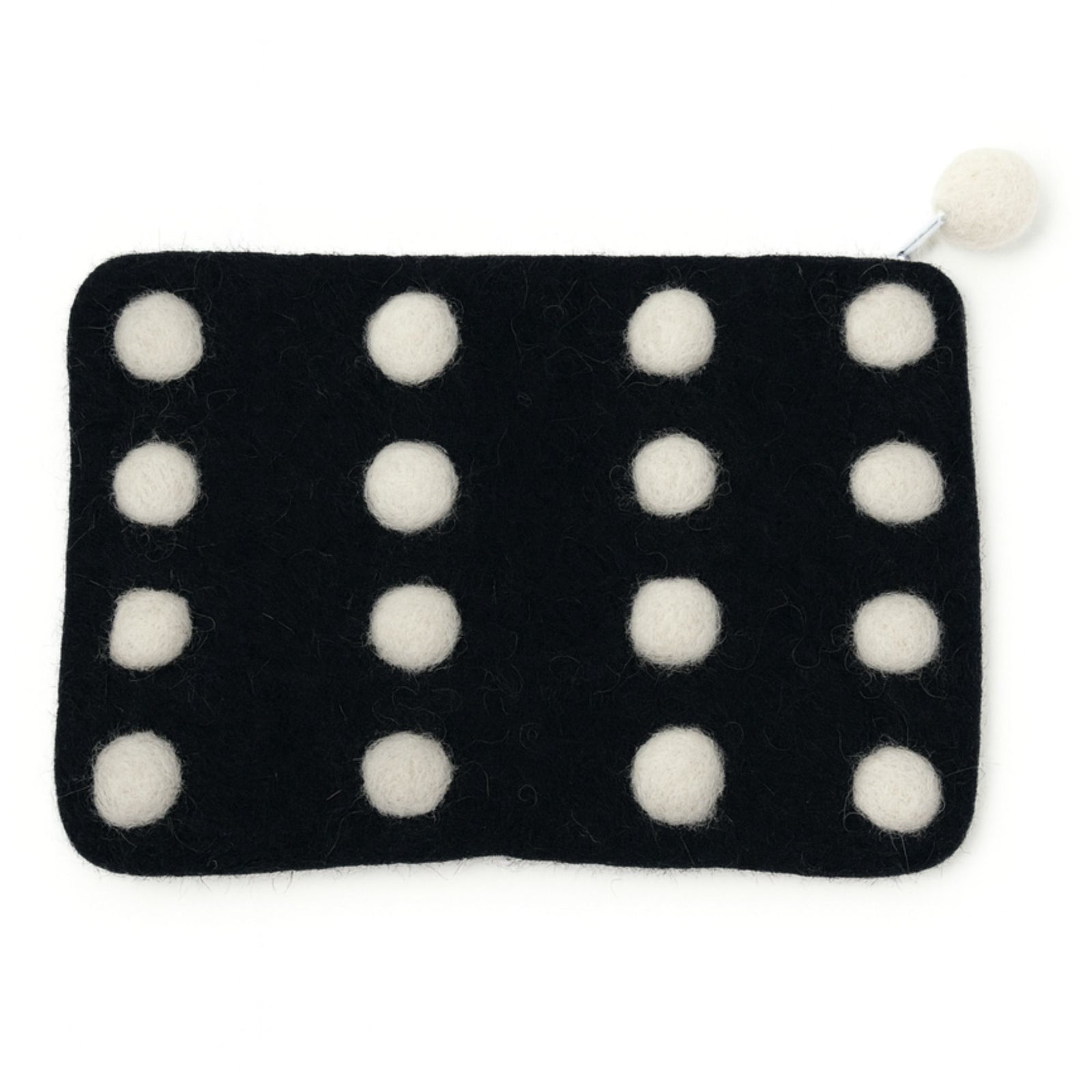 Domino Felt Zipper Pouch, Black