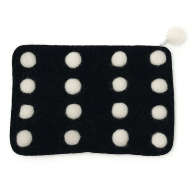 Domino Felt Zipper Pouch, Black