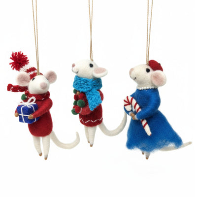 Handfelted Christmas Mice Collectible Figurines, Set of 3