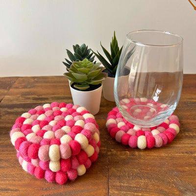 CLOSEOUT - Pretty in Pink Felt Ball Coasters, Set of 4
