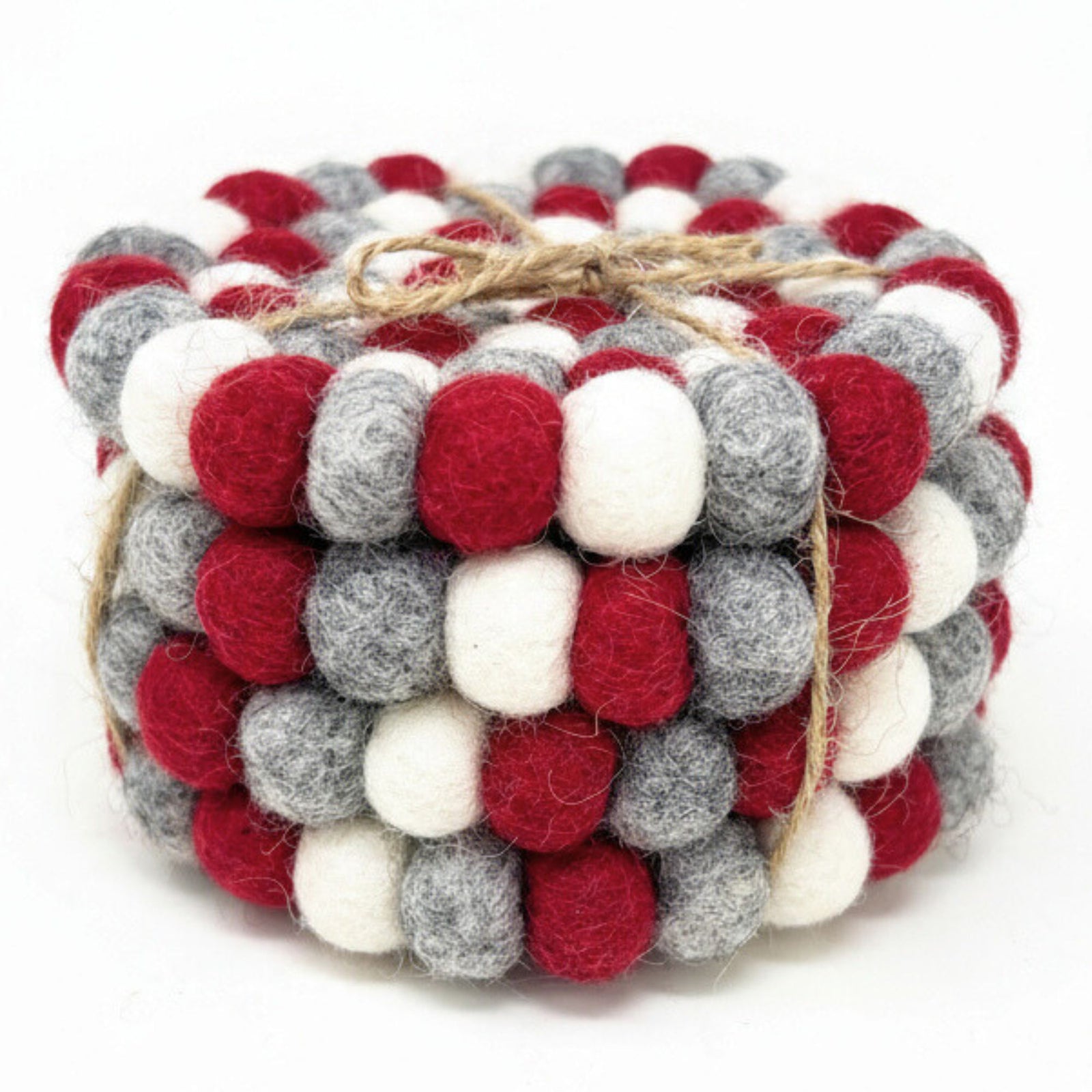 Celebration Red & Grey Felt Ball Coasters, Set of 4