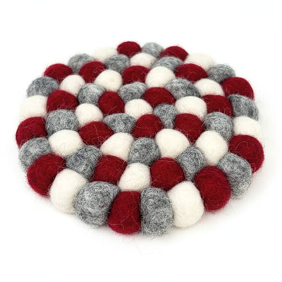Celebration Red & Grey Felt Ball Coasters, Set of 4