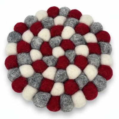 Celebration Red & Grey Felt Ball Coasters, Set of 4