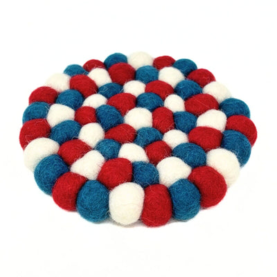 Kai Christmas Red & Blue Felt Ball Coasters, Set of 4