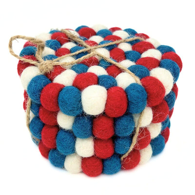 Kai Christmas Red & Blue Felt Ball Coasters, Set of 4