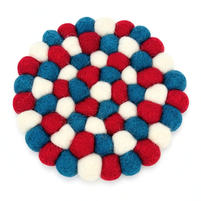 Kai Christmas Red & Blue Felt Ball Coasters, Set of 4