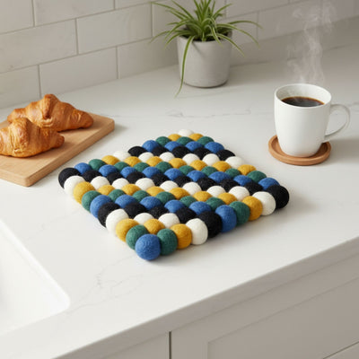 Felt Ball Square Trivet: Tangier Tile