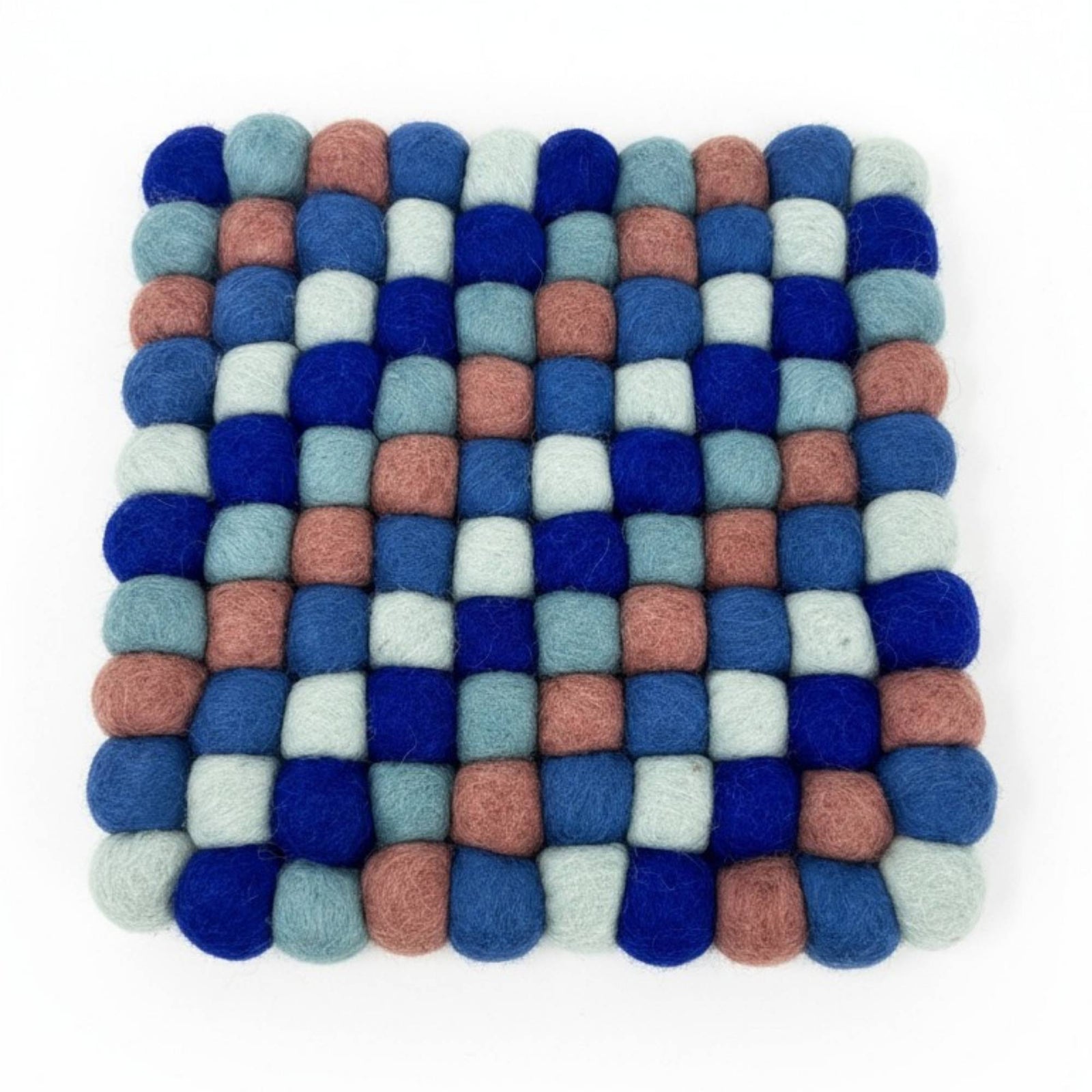 Felt Ball Square Trivet: Blue City