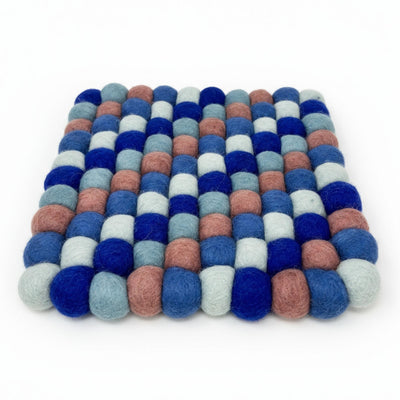 Felt Ball Square Trivet: Blue City