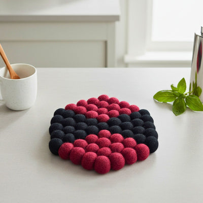 Felt Ball Hexagon Trivet: Morroccan