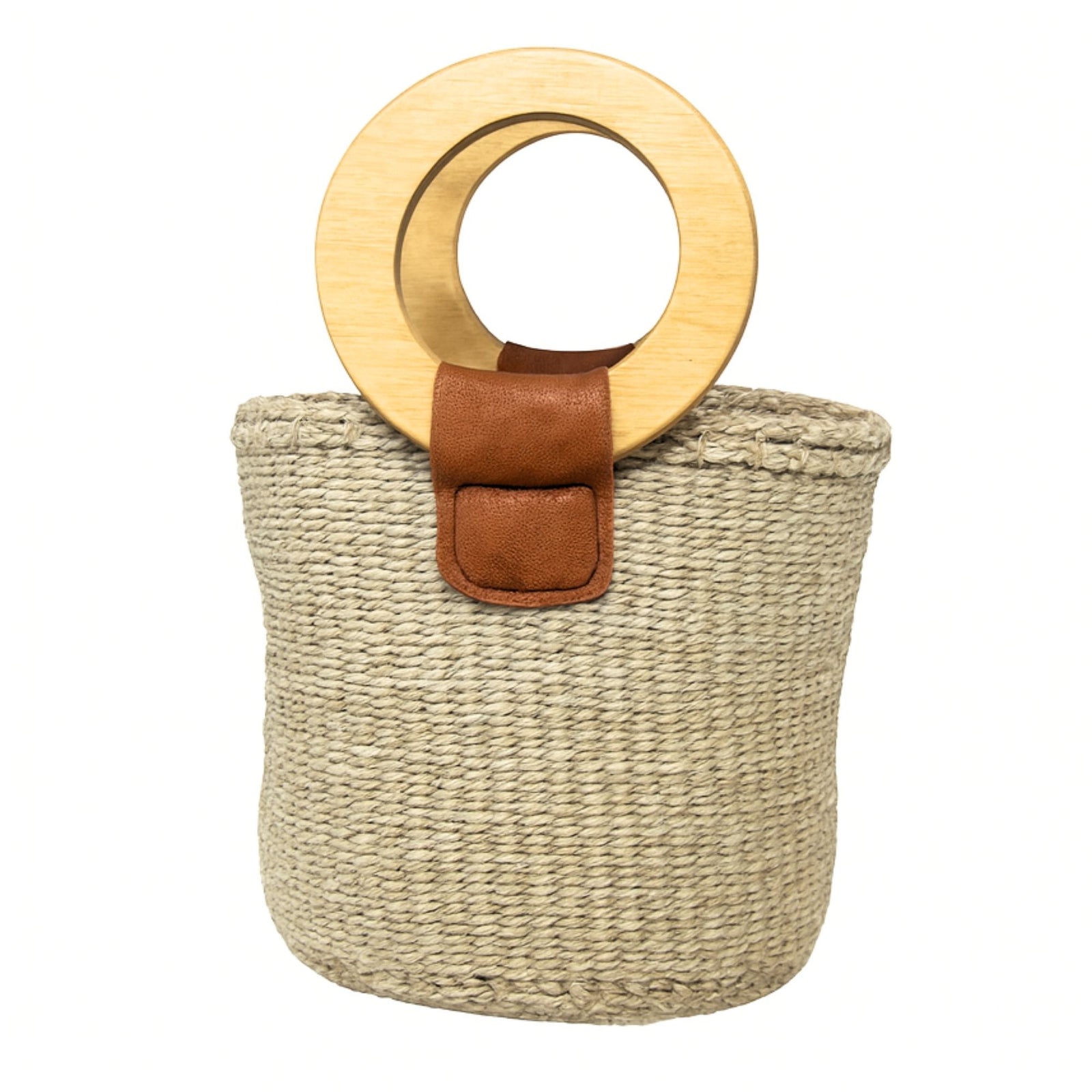Natural Sisal Bag with Wood Handles, Natural