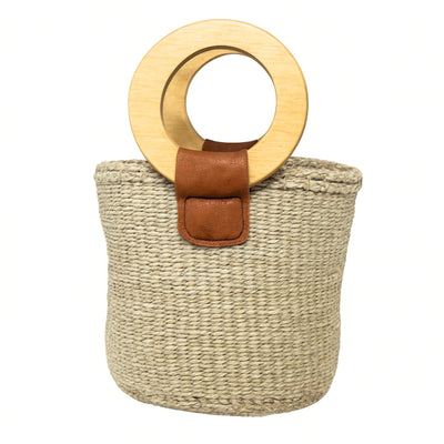 Natural Sisal Bag with Wood Handles, Natural