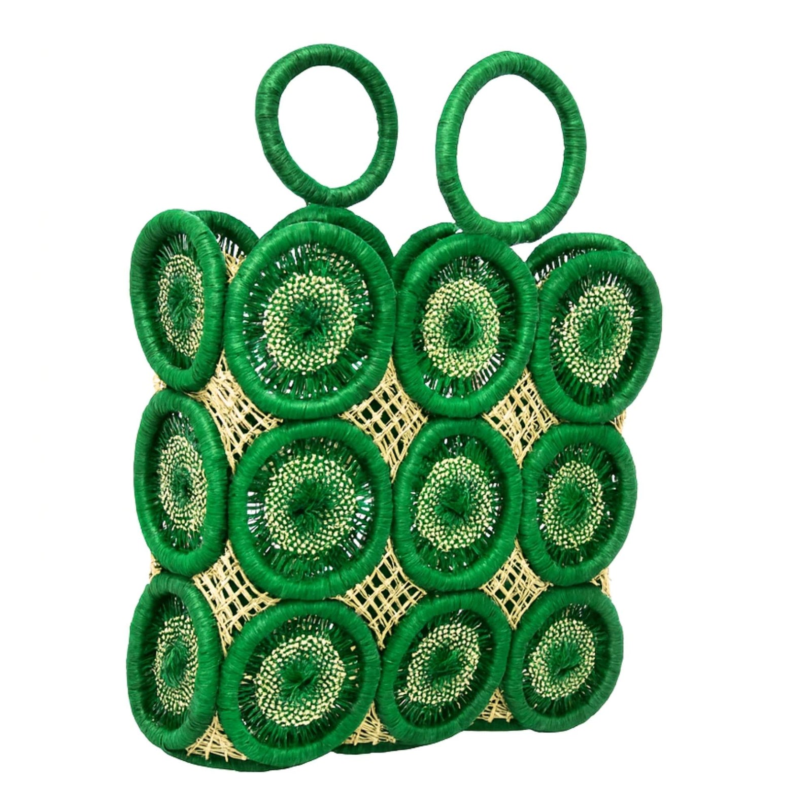 Uganda Raffia Square 12 inch Tote Basket, Green