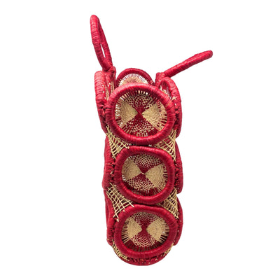 Uganda Raffia Square 12 inch Tote Basket, Raspberry Red