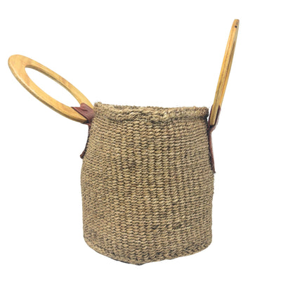 Natural Sisal Bag with Wood Handles, Brown