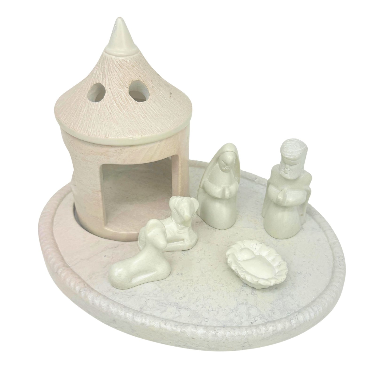 Soapstone Carved Hut Nativity with Hut and Base, 7 pieces