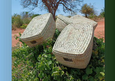 Kenya - Handles + Lidded Rectangular Organizer Basket