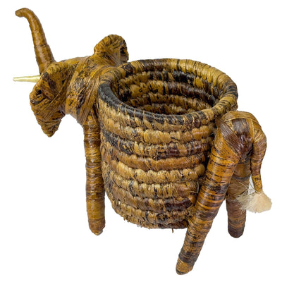 Handcrafted Banana Fiber Safari Animal Elephant Basket - Large