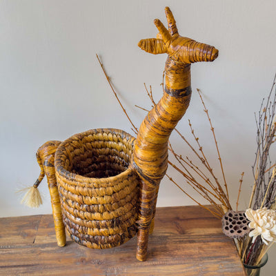 Handcrafted Banana Fiber Safari Animal Giraffe Basket - Large