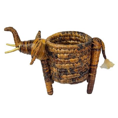 Handcrafted Banana Fiber Safari Animal Elephant Basket - Medium